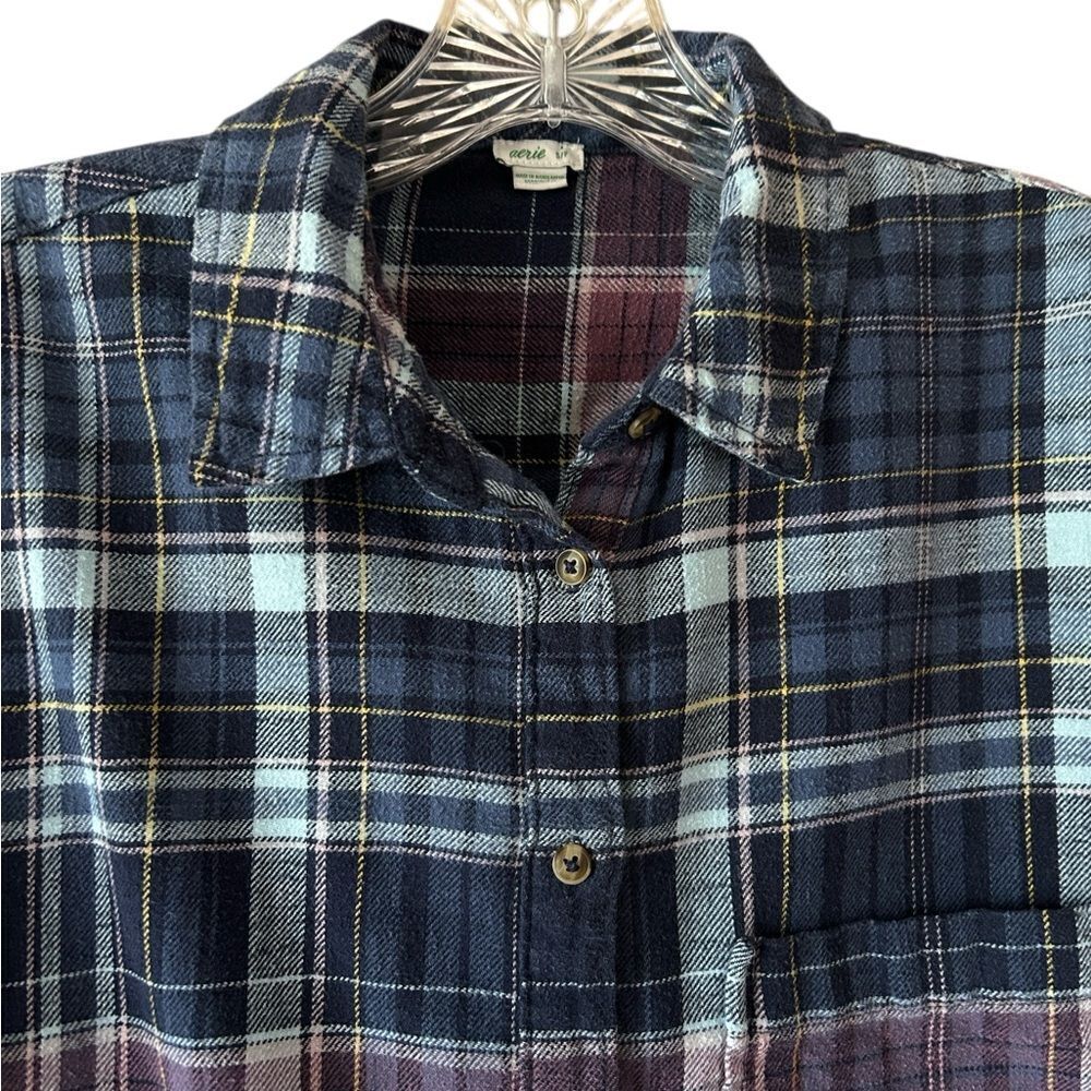 Aerie Blue and Purple Plaid Flannel Shirt